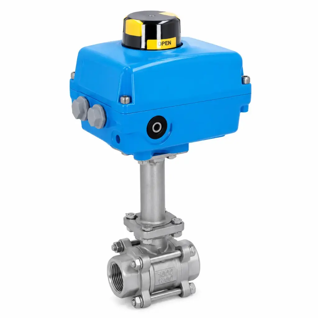 2-Way Stainless Steel Ball Valve, PTFE-free with electric actuator